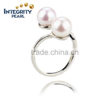 Latest design natural cheap double button pearl simple pearl ring