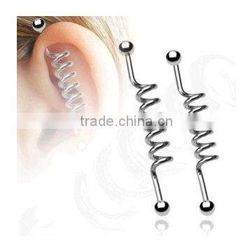 316L surgical stainless steel six swirl ear jewelry industrial barbell