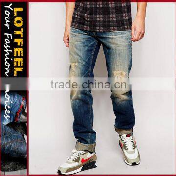 High quality vintage wash distressed slim fit men denim jeans manufacturing companies german jeans (LOTA009)