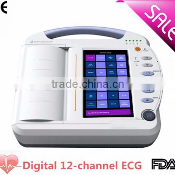 Digital 12-channel Touch screen color Electrocardiograph ECG EKG machine with low price