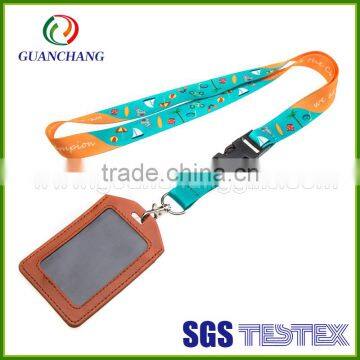 Custom fashion high quality pu leather business card holder lanyard