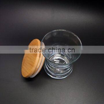 Unique Shape Clear Glass Container With Wooden Lids Glass Candle Jar photo-3