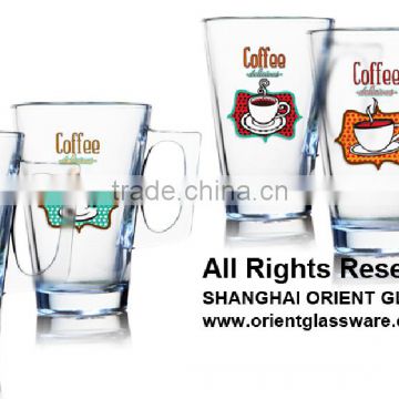 6oz 8oz 10oz 12oz Caffe Latte Espresso Cappuccino color printing glass coffee mug coffee glass set