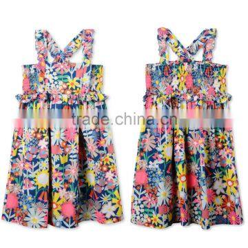 Bright Floral Collage Print Sleeveless Cotton Flower Girls Dress Boutique Girl Clothing Kids Party Dresses HSD5945