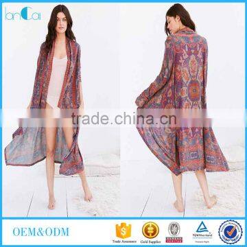 Boho designs kaftan kimono vintage printing long sleeve short front long back kimono