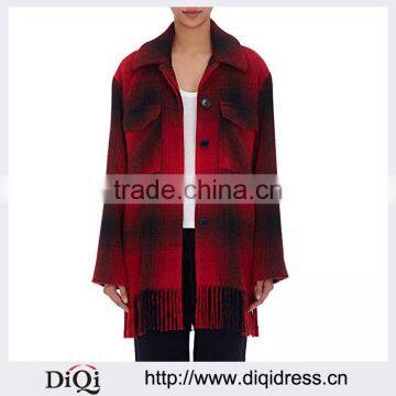 Customized Lady Apparel Black Hem Fringe Spread Collar Shirt Jacket(DQM038C)