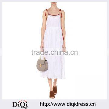 Customized Lady Apparel Embroidered Casual Bohemian-feel Tassel Cotton Dress(DQM047D)