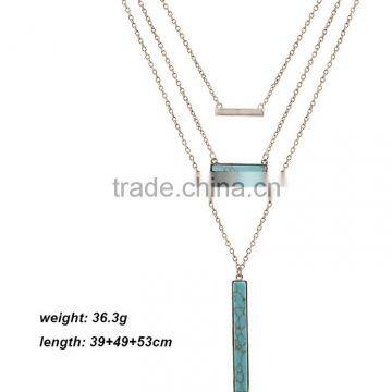 Elegant Turquoise Material Multilevel Silver Necklace photo-4