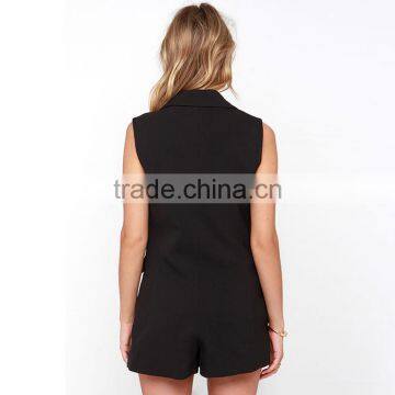 HAODUOYI Women Double Button Sleeveless V Front Bodycon Jumpsuit photo-5