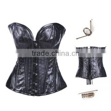 Ladis Sexy Bodysuit Leather Corset Steel Boned Corset Top