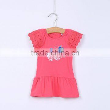 MGOO Popular Cotton Soft Latest Kids Dress Little Girl Crochet Lace Sleeves Pink Pattern Cotton Dress CS008 photo-2