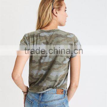 MGOO Wholesale Slim Fit Raw Cut Hems Camo T Shirts Full Digital Print Cutout T Shirt For Women photo-2