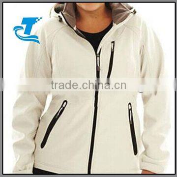 Winter Hooded White Women Softshell Jacket