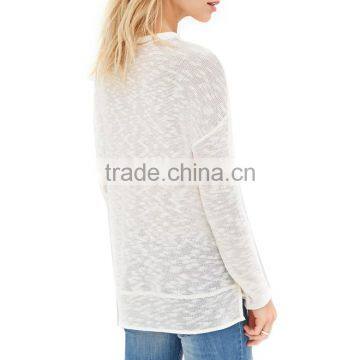 Cheap Drop Shoulder Sleeve Crew Neck Slub Stylish Long Sleeve Sweaters With Hem Split photo-3