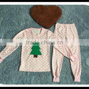 2015 baby unisex children winter pajamas outfit Christmas Tree pink polka dot baby pajamas wholesale christmas outfits