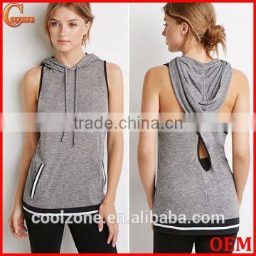 Latest crisscross design sleeveless hoodie women fashion drawstring hoodie