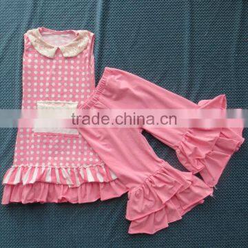 Boutique Cotton Outfits Kids Clothes Pink Girls Sets QL-108