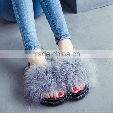 One Word Outside Cool Wearing Fur Plush Slippers photo-5