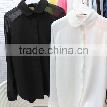 2014 new design chiffon white and black long sleeve korean casual women blouse hot sell