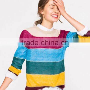 Hot Selling Rainbow Colorful Striped Pattern Cashmere Sweater Designs for Women photo-2