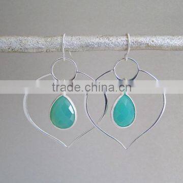 Fashion Silver Lotus Chrysoprase Earrings
