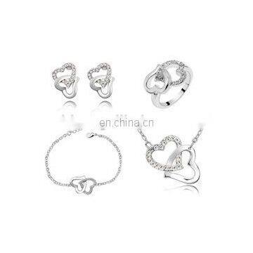 Heart linked to heart sterling silver necklace earring finger ring jewelry set