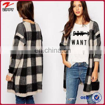 New Arrival Checked Woolen Sweater Designs for Ladies Open Chest Sweater