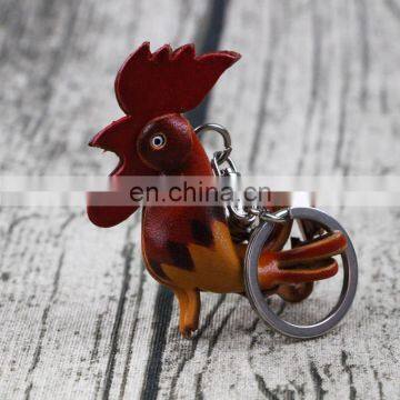 custom wholesale souvenir genuine leather rooster keychain