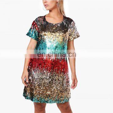 New Design Summer Fashion Short Sleeve Women Sequin t Shirt Dress photo-3
