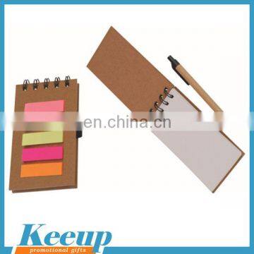 Recycled paper cover notebook with memo stick and ballpen attached for promotion