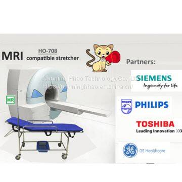 Non-magnetic stretcher trolley / for MRI room