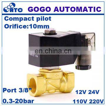 GOGO 2 Way Brass Compact Pilot normally open water solenoid valve 16bar 3/8" BSP Orifice 10mm 24V DC PXC-03K FKM seal