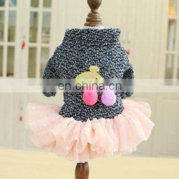 Winter Pet Dog Cat Star Slub Pink Cherry Skirt Gauze Skirt Dress Puppy Apparel Clothes photo-3