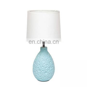 China wholesale custom ceramic base uneven surface nordic office home matte blue bedside lamps for hotel