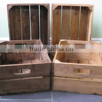 Dark Stained Solid Wooden Crates Vintage