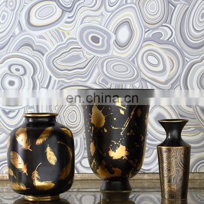 Modern Luxury Plated Painting Home Ceramic Decoration Back Gold Vase For Flower