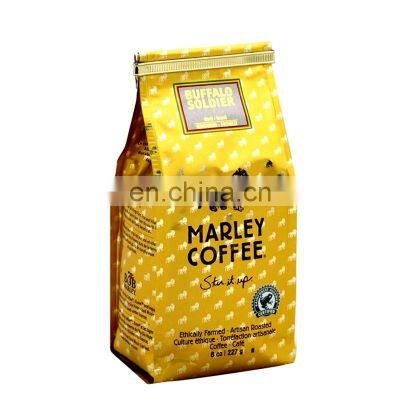 Logo Printed Customized Reusable Flat Bottom Block Printing Coffee Bags Packaging Coffee Bags With Valve