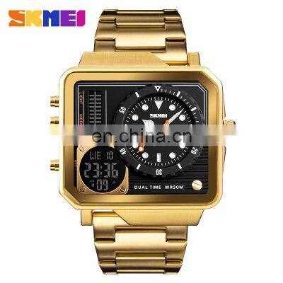 Gold Watch SKMEI 1392 Big Face Stainless Steel Men Waterproof Digital Wrist Watch