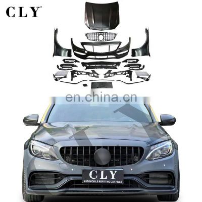 CLY 1:1 Bodykits For 2014-2021 Mercedes C Class W205 C205 AMG Line Coupe Normal Upgrade C63S AMG 1:1 Bodykits Hood Fenders