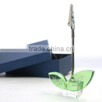 Fashion leaf design green crystal gift name card holder