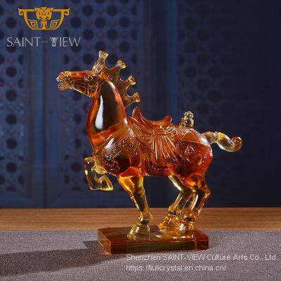 Handmade Crystal Decorative Craft Liuli Running Arabian Horse Statue