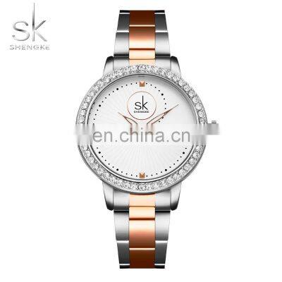 SHENGKE Delicate Lady Wristwatch Shining Diamond Bezel Stainless Steel Band Watches Dropshipping Watch  K0111L  Montre Femme