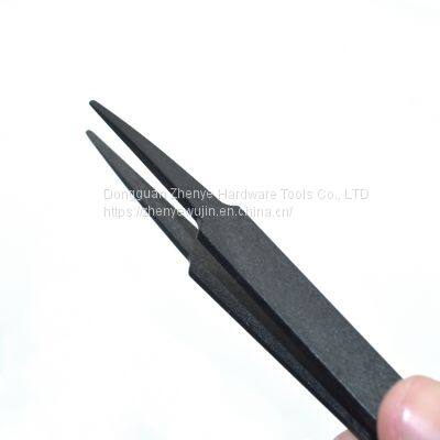 Plastic Tweezers Black Flat Head Elbow Pointed Flat Nose Round Head Plastic Anti-static Tweezers Clamping Tool 93303 photo-5