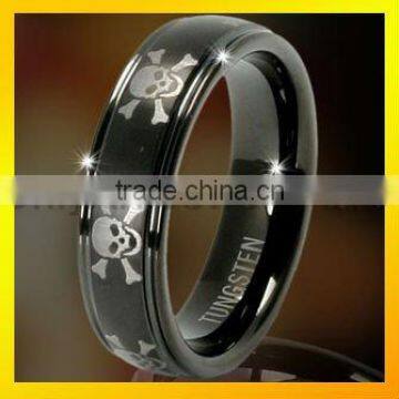 personalized skull head engraved tungsten ring