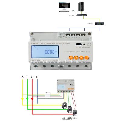 ADL3000-E Three Phase 3x10(80)A 3x1(6)A Multi Function DIN Rail Energy Meter Display LCD Digital AC Power For Building Factory