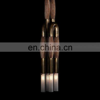 Hot Selling Metal Brass Light Living Room Hotel Ceiling Home Decoration Lighting Horsehair Pendant Lighting photo-5