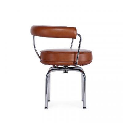 LC7 Chair Le Corbusier 1928 Replica, Modern 360° Swivel Leather Dining Chair With Chrome Metal Base for Home Hotel Cafe photo-5