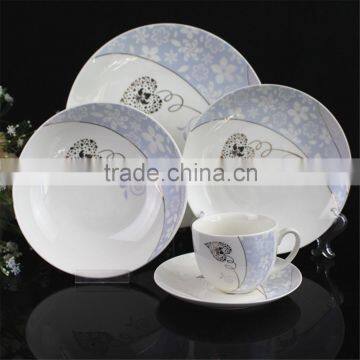 10.5 inch coupe shape new bone china gold single flower and blue flower pattern decorated Hebei factory 20PCS dinnerware set