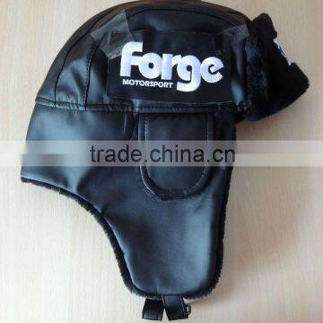 custom embroidery man-made leather winter cap suppliers