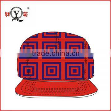 red print pattern 5 panel snapback hat